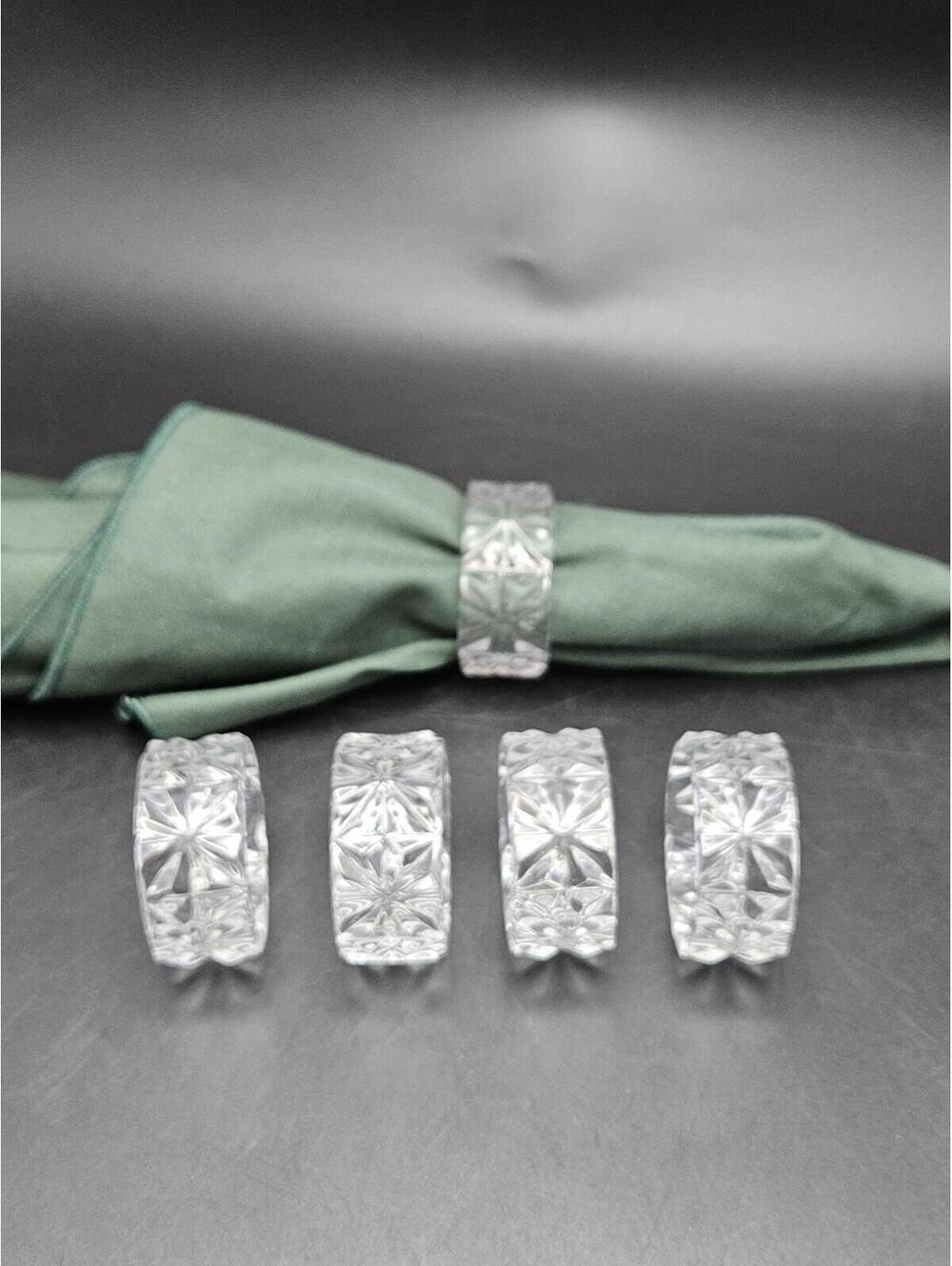Set of 5 Princess House PHC13 Starburst Diamond Clear Crystal Napkin Rings